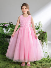 Ärmelloses A-Linien-Kleid mit Applikationen für Tween-Mädchen mit Netzsaum